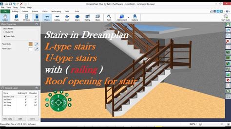 How To Make U Type Stairs With Railing In Nch Dreamplan How To Cut