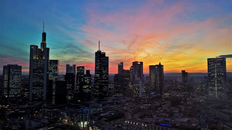 Frankfurt Am Main Germany Skyline At Sunset Oc 3415×1920 R
