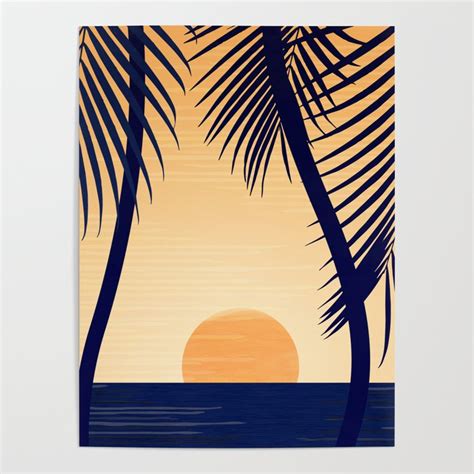 Retro Golden Sunset Tropical Scene Poster By Modern Tropical Society6