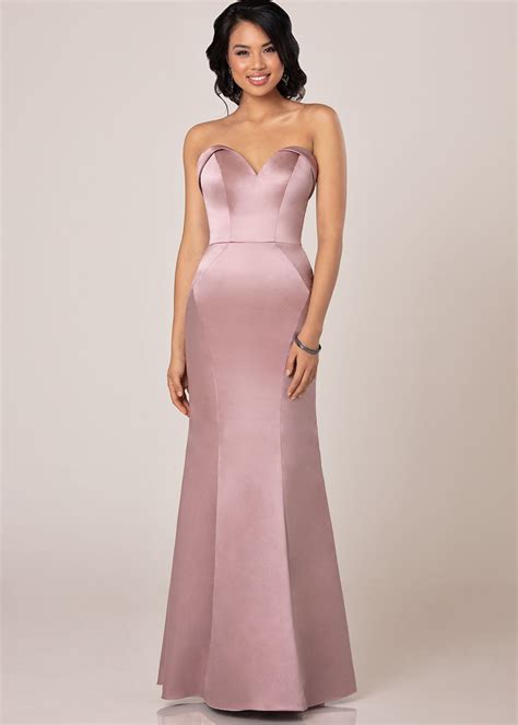 Sheath Strapless Sweetheart Mauve Satin Bridesmaid Dress