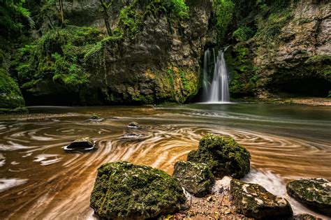 Switzerland Waterfalls Stones Moss La Tine De Conflens Nature