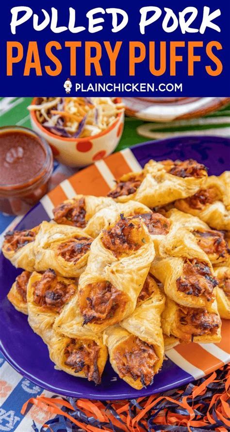 Fit your pastry pieces into the muffin pan pushing down the center. Pulled Pork Pastry Puffs | Party food appetizers, Recipes ...