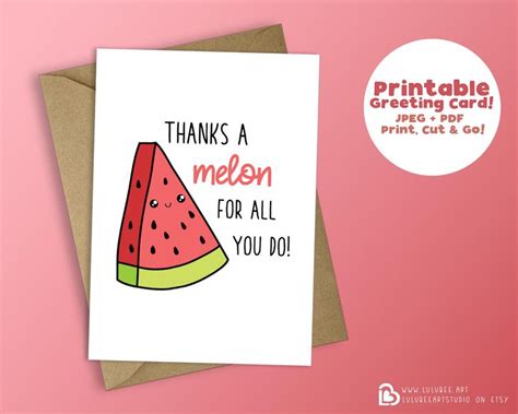 Printable Kawaii Fruit Pun Greeting Card Thank You Food Card Etsy
