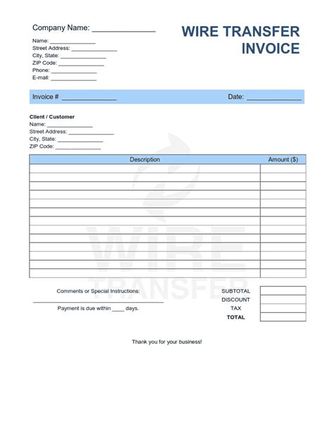 Wire Transfer Invoice Template Word Excel Pdf Free Download Free