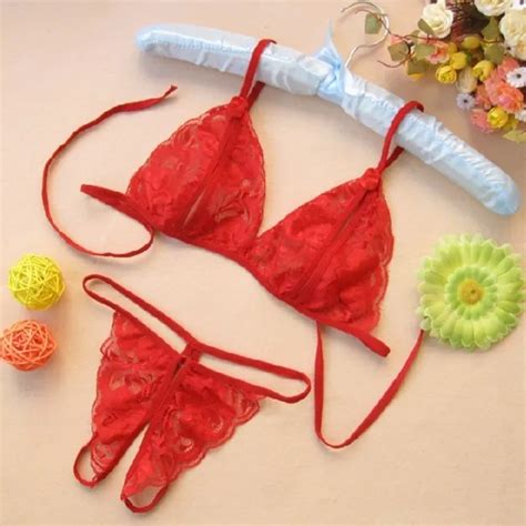 Bra Brief Sets Lace Perspective Sexy Costumes Women Open Crotch Thongs