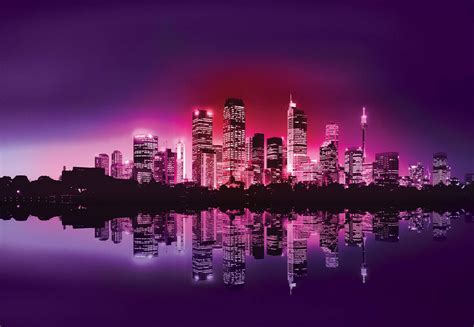 City Skyline At Sunset Purple220wm Tapeedikoduee