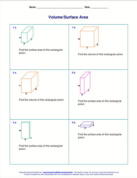 Free Worksheets For The Volume And Surface Area Of Cubes And Rectangular