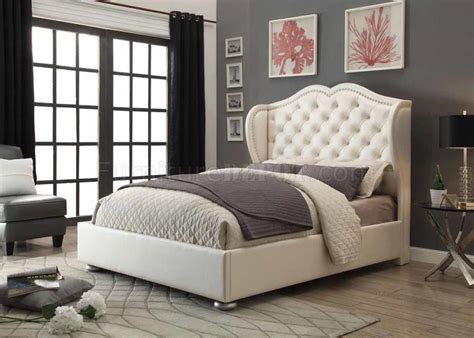 clarice  upholstered bed  white leatherette  coaster