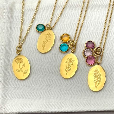 Birth Month Flower Necklace Birthstone Necklace Personalized Etsy