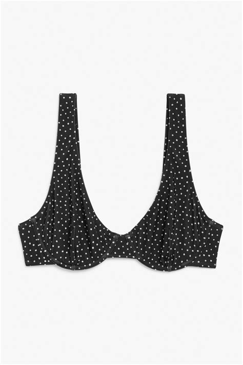 Underwire Bikini Top Black And White Spots Womens Monki Swimwear