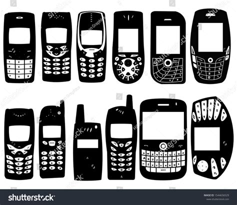 Set Old Cell Phones Silhouette Vector Stock Vector Royalty Free