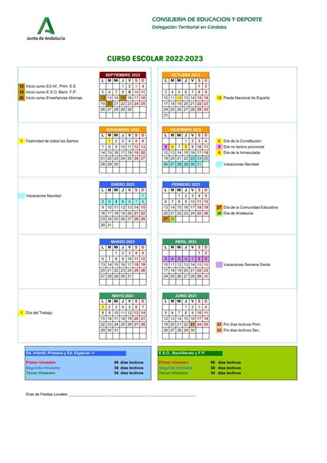 Calendario Escolar Ceip Miragenil Puente Genil