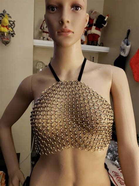 Gold And Black Chainmail Halter Top Etsy Tops Halter Top