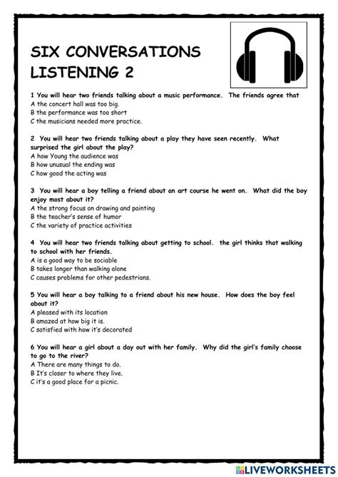 Listening Online Worksheet For B1 You Can Do The Exercises Online Or