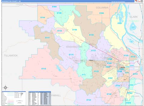 Washington County Or Wall Map Color Cast Style By Marketmaps Mapsales