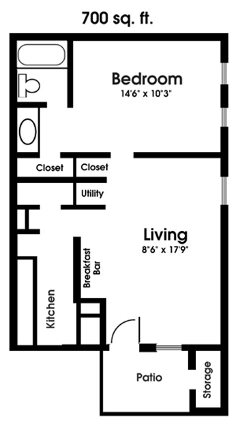 This floor plan offers two closets in the hallway from the bedroom to the bathroom. small apartment floor plans one bedroom - Google Search ...
