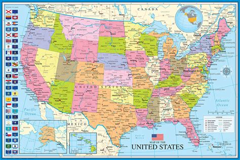 Map Of The United States Of America Usa 24x36 Wall Poster Eurographi