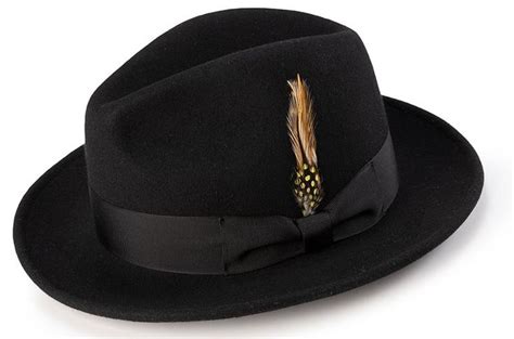 Wool Felt Fedora Pinch Front With Feather Accent In Black Hats For Men Wool Felt Fedora