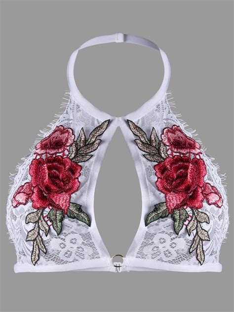 Halter Neck Embroidered Lace Bralette Lace Bralette White Lace