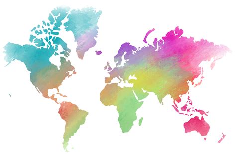 Colorful Watercolor World Map On Transparent Background 10171125 Png
