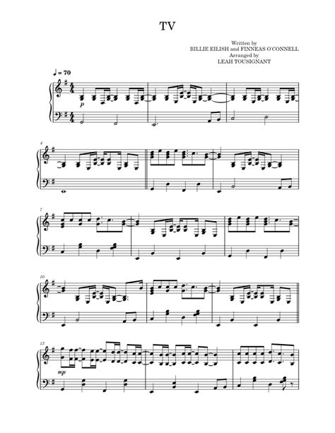 Tv Billie Eilish Sample Sheet Music For Piano Solo Easy