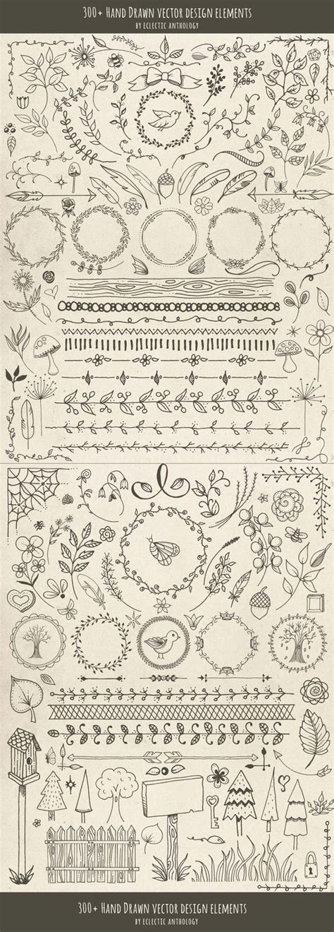 Over Woodland Whimsy Hand Drawn Vector Design Elements