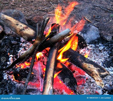 Camp Fire Buring At Campsite Stock Image Image Of Adventure Fiery