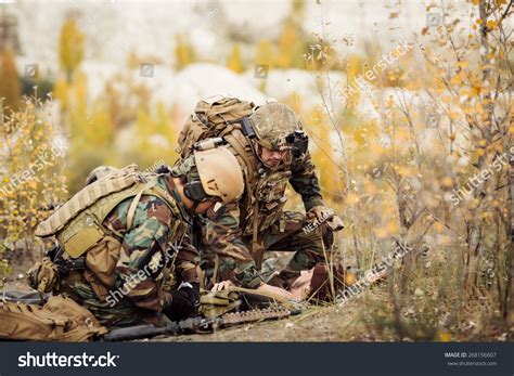 Rangers Team Medic Assists Wounded Soldier Stock Photo 268156607