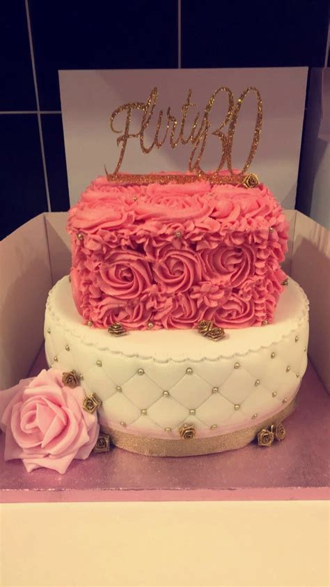 30th Birthday Gold And Pink Rose Swirl Cake 30 Birthday Cake Cool