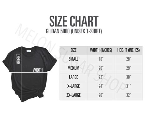 Size Chart Gildan Mockup Size Chart Gildan Mockup Etsy