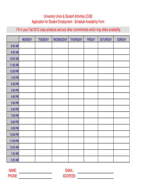 Availability Chart Fill Online Printable Fillable Blank PdfFiller