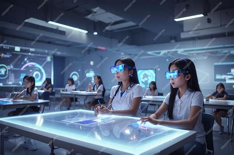 Premium Ai Image Holographic Learning Experiences Immersive Education In Futuristic Classrooms