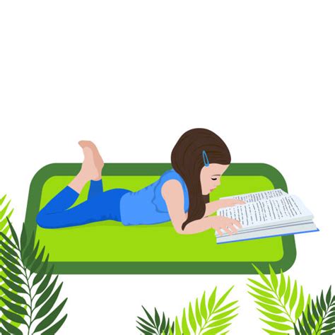 Beautiful Girl Lying Down And Reading A Book Illustrations Royalty