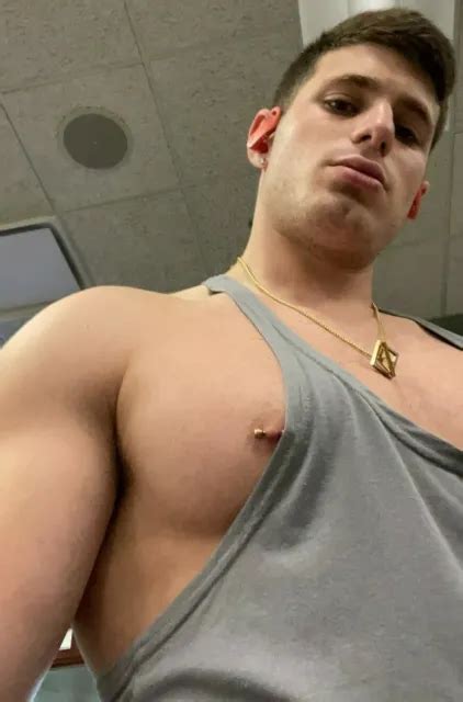 Shirtless Male Muscular Gym Jock Pierced Nipple Tank Top Show Photo X