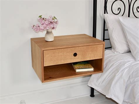 Floating Nightstand With Drawer In White Oak Modern Bedside Etsy Uk