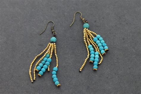 Turquoise Brass Tassels Earrings