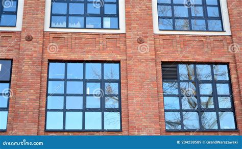 Beautiful Facade Of A Modern Office Building Made Of Red Brick Stock