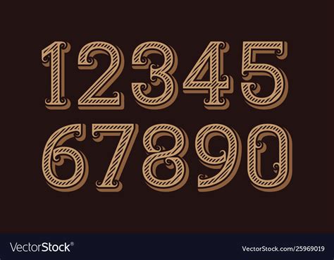 Diagonal Ribbed Numbers In Western Retro Style Vector Image