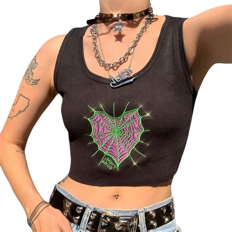 damen gestrickt crop t shirt top y2k herz muster bestickt tank top Ärmellos u ausschnitt e girl