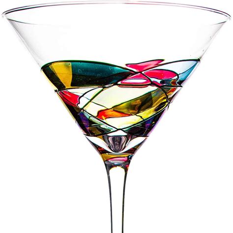 Hand Painted Stained Glass Martini Glasses 8 Oz Crystal Glass With S