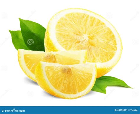 Lemon Slices With Leaves Isolated On The White Background Stock Image