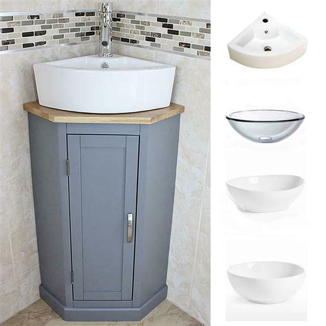 They are designed to hold the basin, conceal the plumbing and today, there's a plethora of bathroom vanity and sink varieties to choose from, and to remain bang on trend when designing your new bathroom. Grey Painted | Bathroom Corner Compact Vanity Unit ...