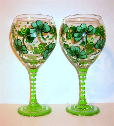 Shamrock Wine Glasses Wine Glass Crafts Wine Craft Wine Bottle Crafts Decorated Wine Glasses