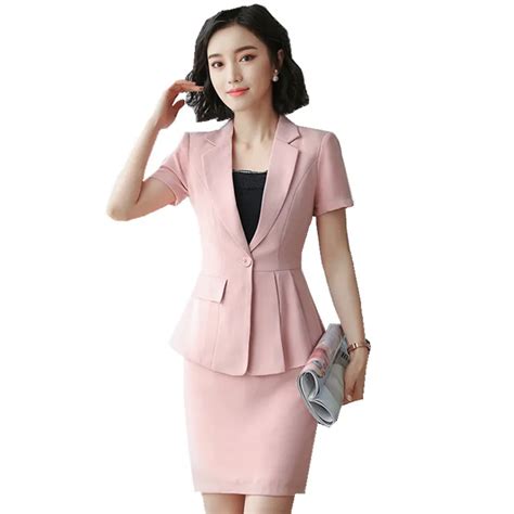 Fmasuth Women Business Suits Skirt Suits 2 Pieces Short Sleeve Jacket Skirt Summer Work Career