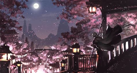 Anime Night Japanese Cherry Blossom Wallpaper Fleeting Blossom Pretty