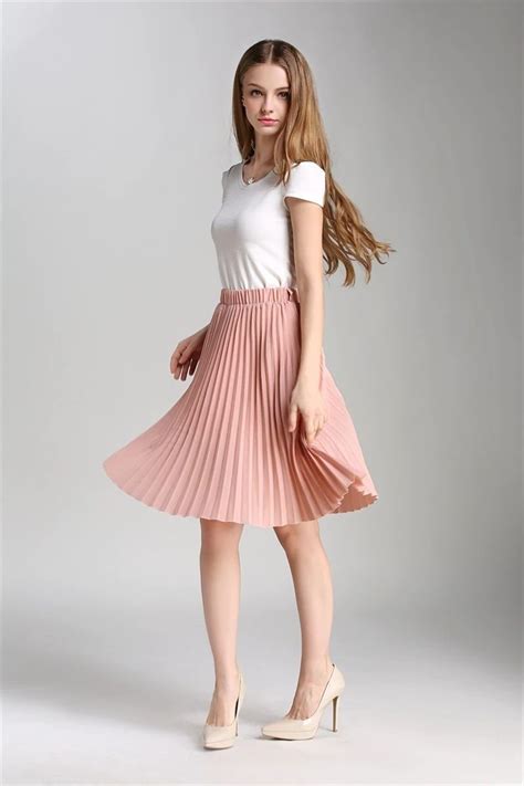 Click On The Photo To Shop This Beautiful Pink Pleated Skirt New Blush Pink Knee Length High