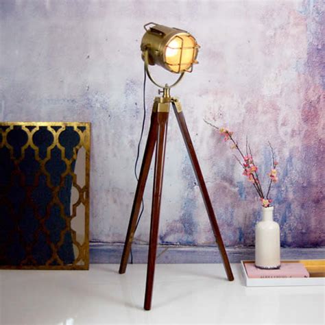 Free ship $150+ for anthroperks members! Nautical Gold Brass Standing Floor Tripod Lamp By Made ...