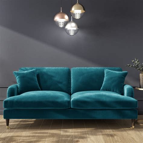Payton Teal Blue Velvet 3 Seater Sofa Furniture123 Velvet Sofa