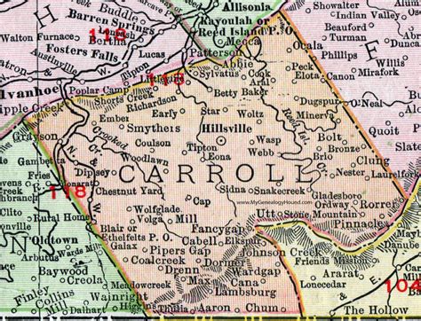 Carroll County Virginia Map 1911 Rand Mcnally Hillsville Galax Woltz