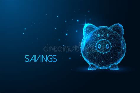 Piggy Bank In Futuristic Glowing Low Polygonal Style On Dark Blue